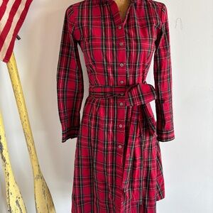 I.Crew Factory Red Plaid Shirtdress